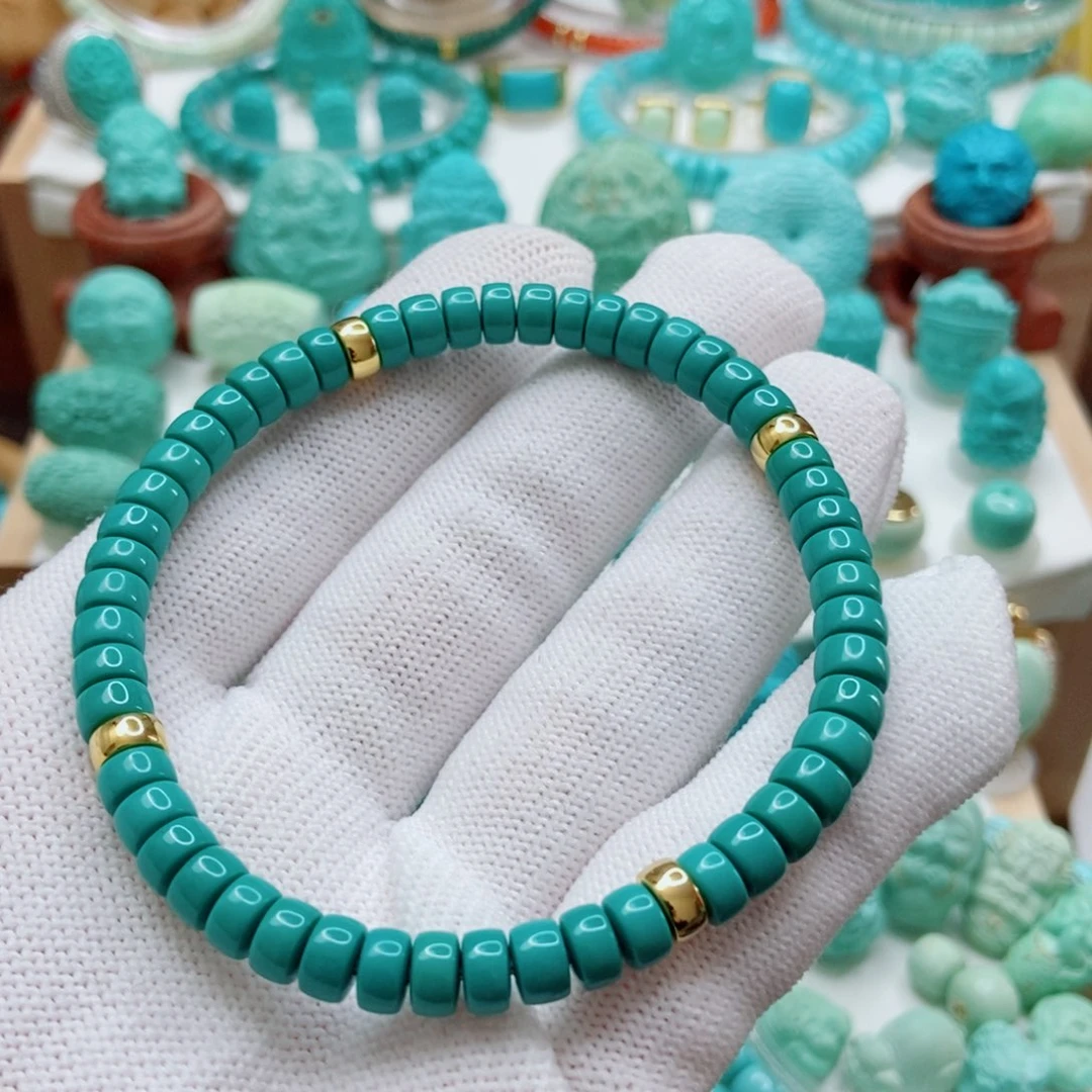 绿松石18K金镶嵌直切手串