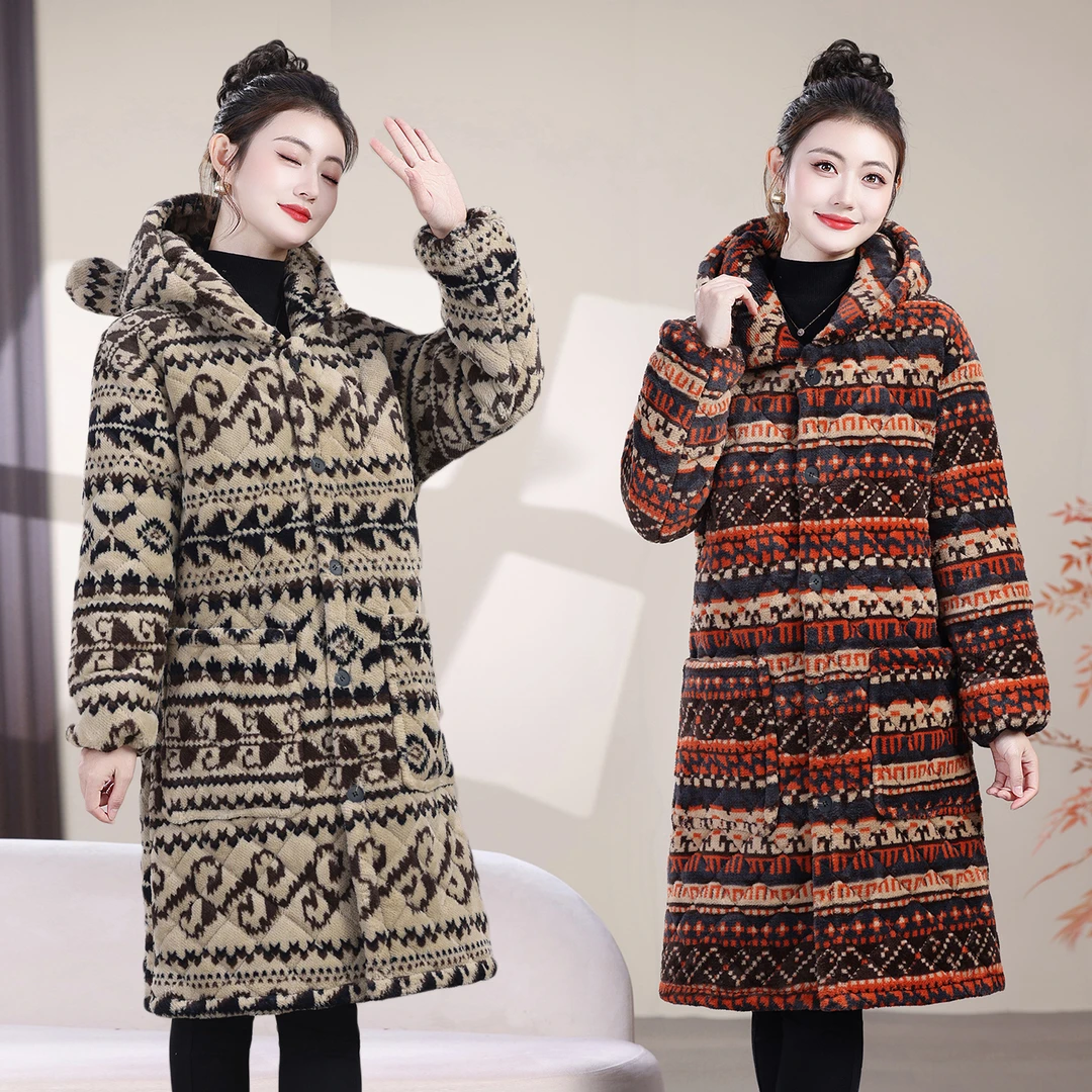 冬季棉袄中老年中长款棉衣棉服长款加绒加厚款女外套罩衣妈妈装