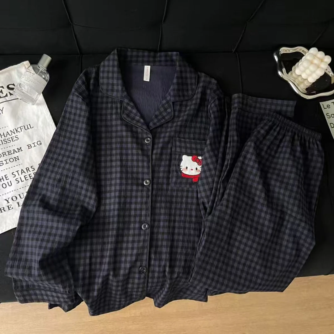 云朵棉甜美KT猫睡衣女款春秋季新款薄款休闲宽松家居服可外穿套装