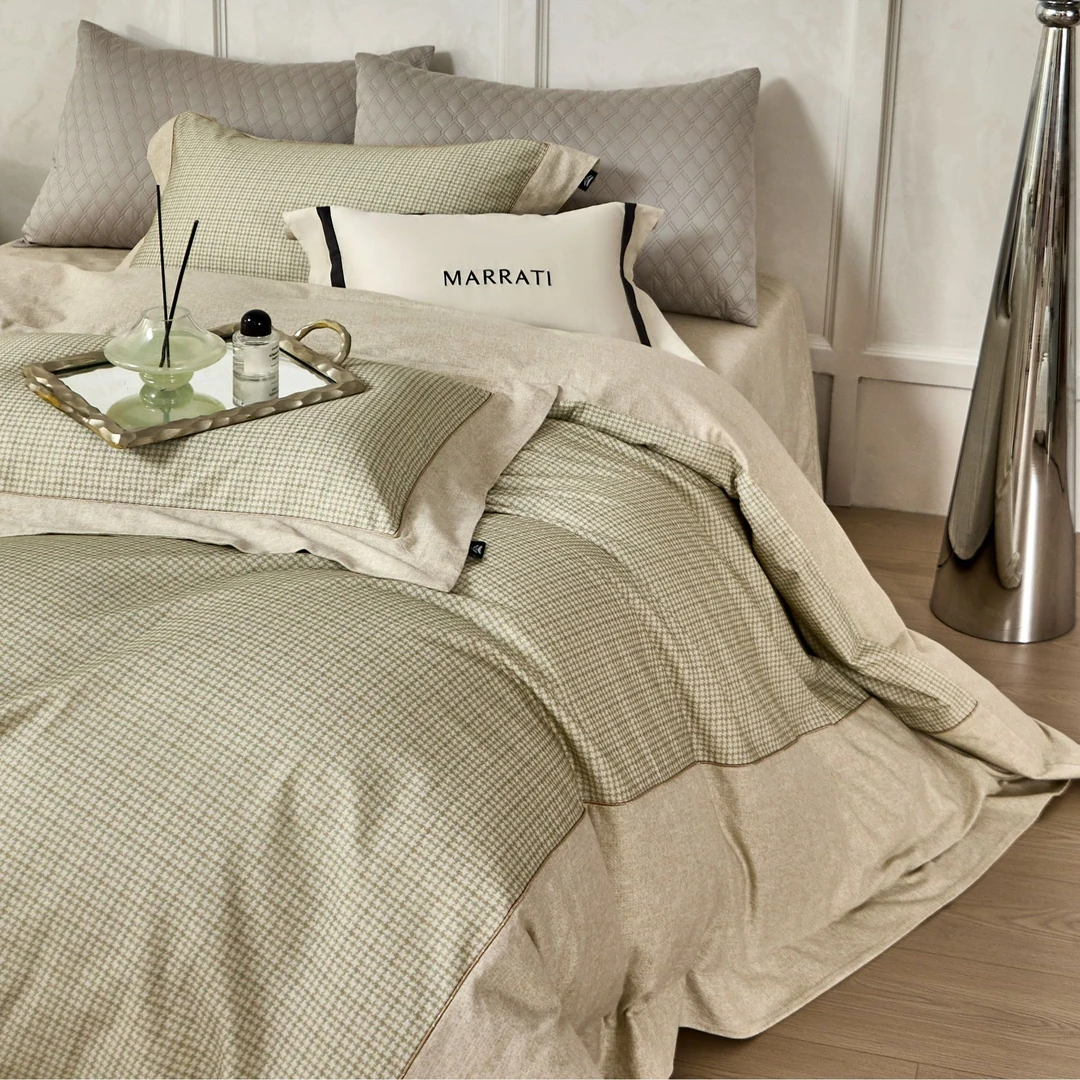 【黄先生-玛拉迪】超美小香风！秋冬磨毛加厚轻奢千鸟格纯棉四件套