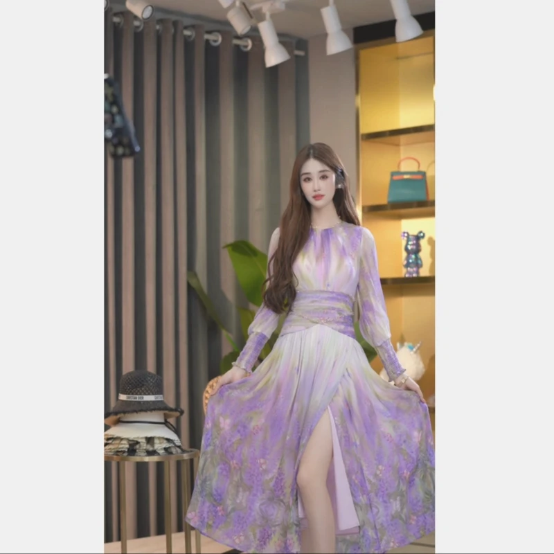 【张喜喜】气质重磅真丝温柔风轻奢收腰碎花显瘦连衣裙 2452710