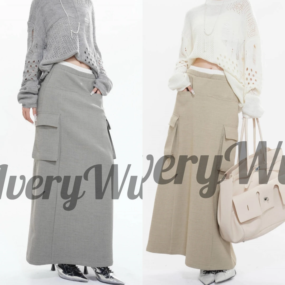 老吴的衣橱【自由况谷】小众气质工装裙开叉直筒半身裙显瘦裙子K632