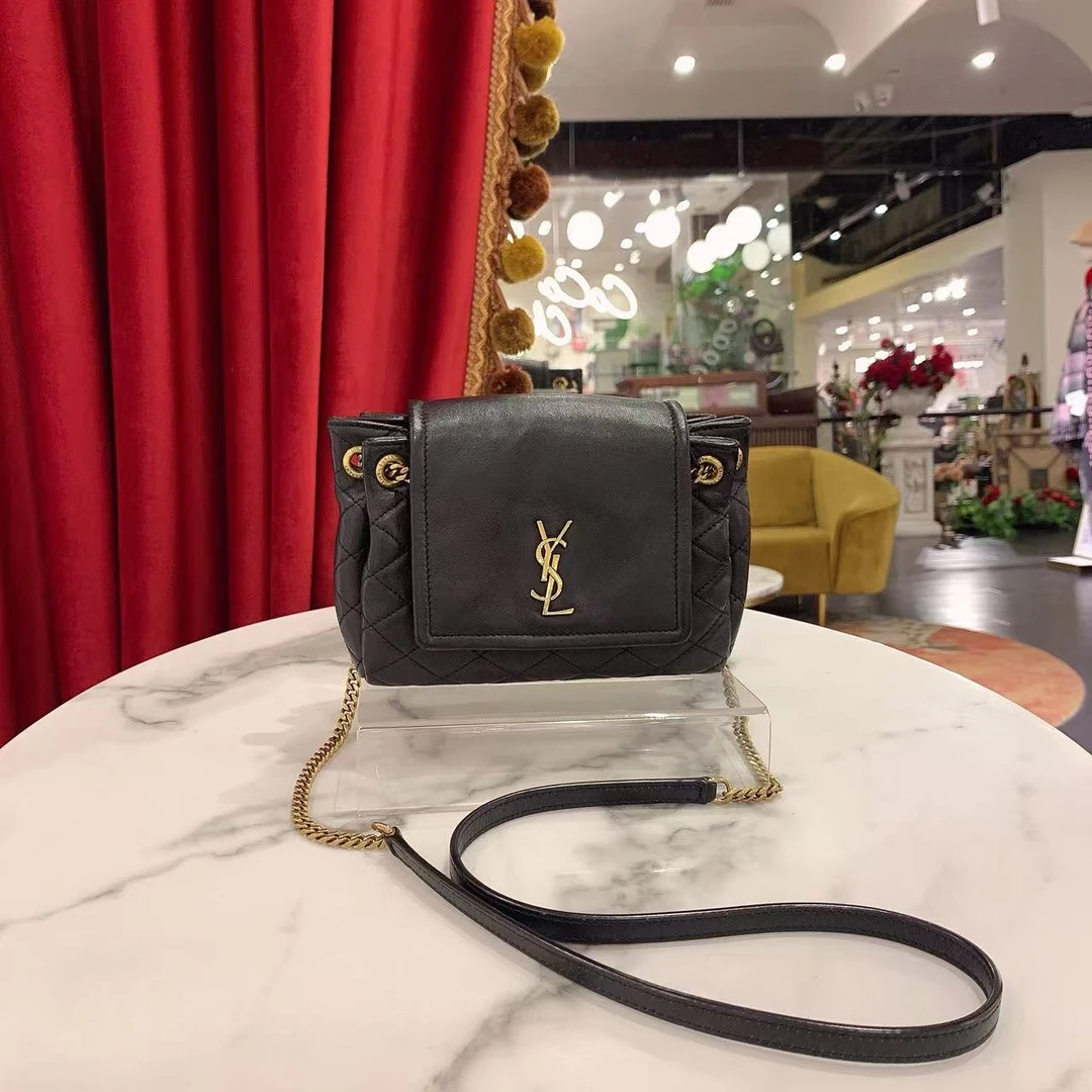 95新 YSL/圣罗兰 GGS nolita mini黑金羊单肩包/51068835