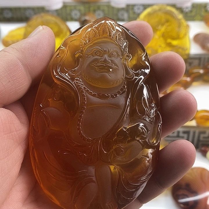 琥珀珠宝奇石未镶嵌黄财神，吊坠