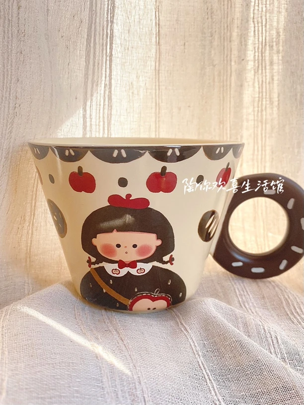 甜甜圈苹果女孩马克杯（三款）