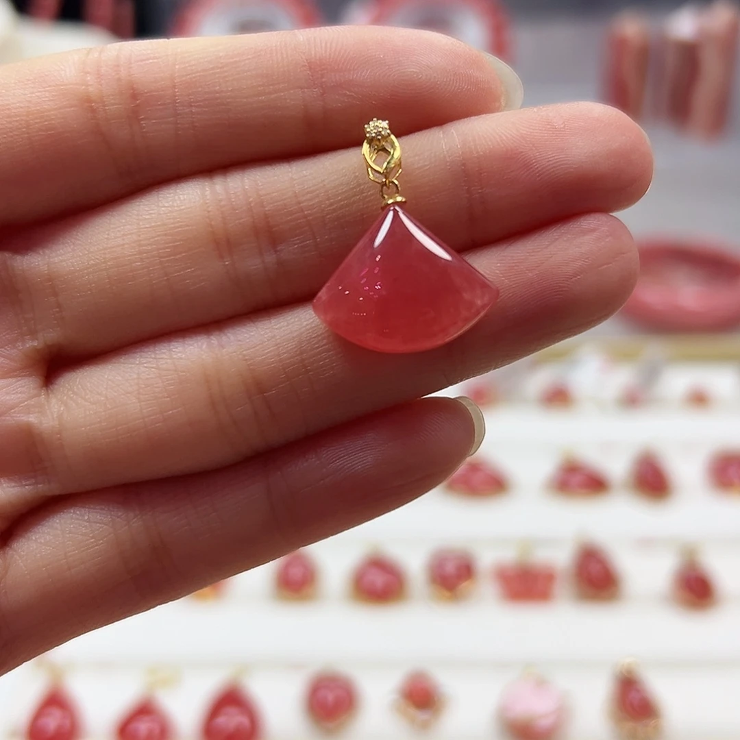 菱锰矿（红纹石）18K金镶嵌吊坠(不含链)4