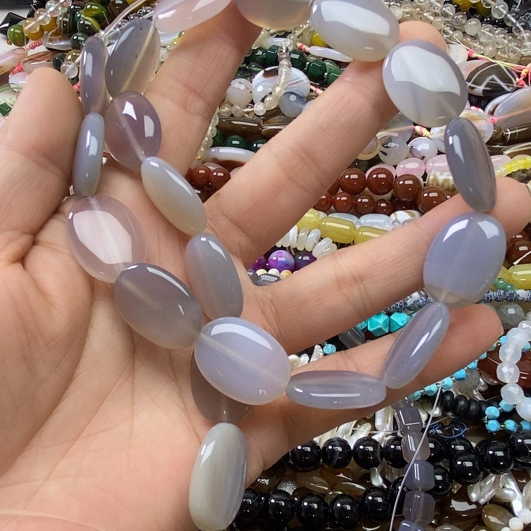 玛瑙/玉髓未镶嵌珠宝半成品灰玛瑙椭圆一条