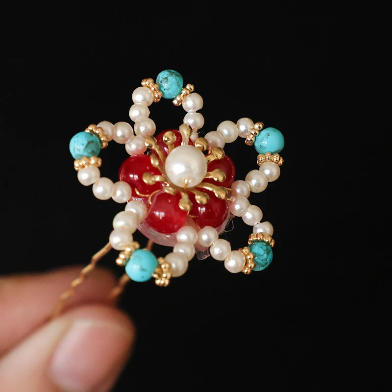 踏雪小发钗汉服中式红毛球头饰点缀造型小簪发钗发簪迎新年古装