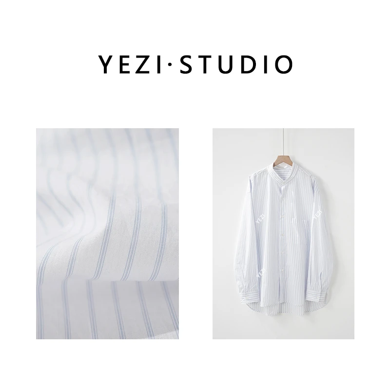 【博主衬衫】细腻洁净长绒棉毛须立领条纹衬衫外套25315017