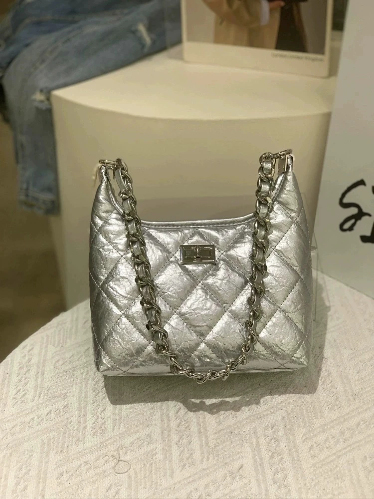 小香风菱格链条包流浪包女包高级感小众中古腋下包单肩斜挎包