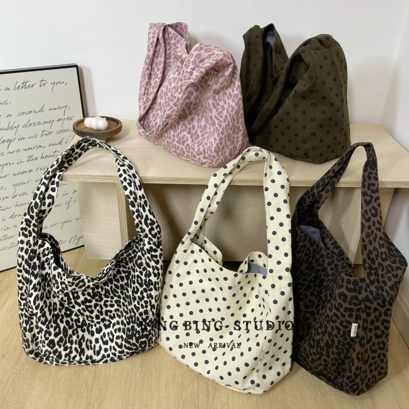 2025新款韩版帆布豹纹托特包东大门ins波点单肩包大容量百搭包包