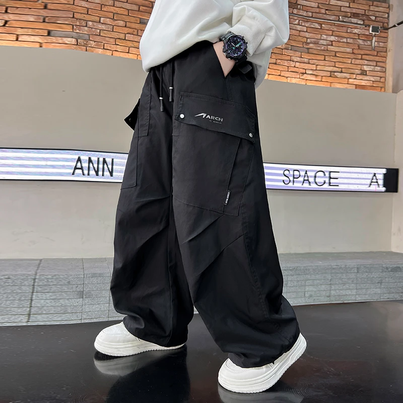 男童裤子春秋款2025新款儿童秋季阔腿工装裤中大童运动休闲长裤潮