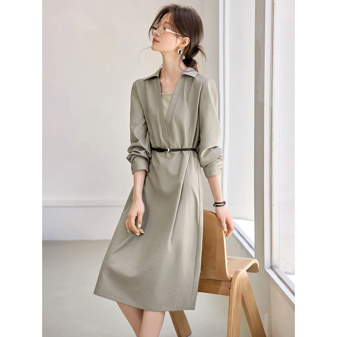 沫晗依美长期主义衣橱2025秋新静奢老钱风高级感通勤假两件连衣裙