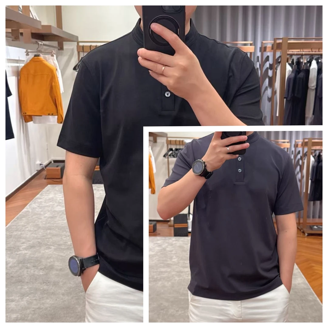 新款零触感苏匹马棉亨利领高端奢华男士T恤精品质感休闲T恤