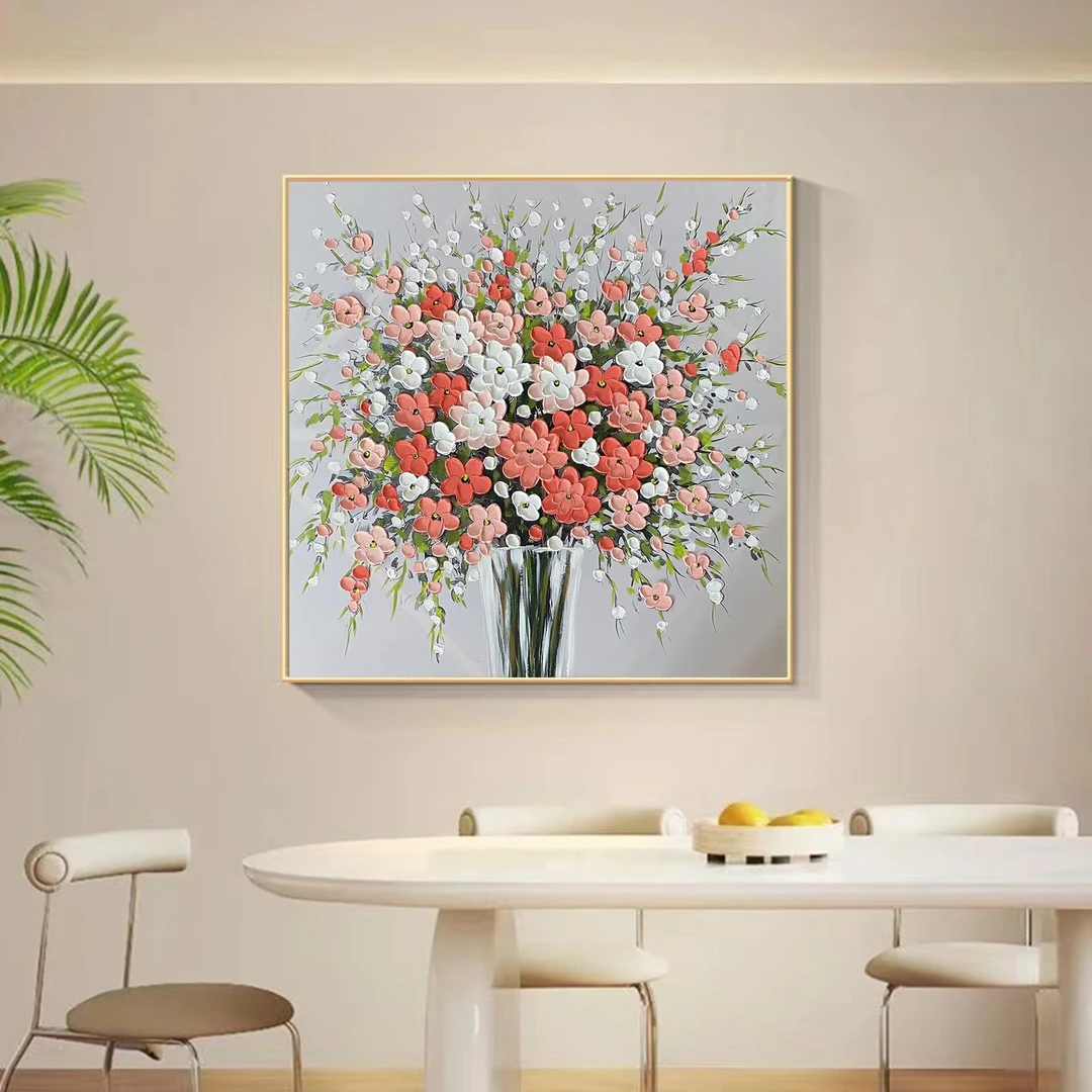 339-3 《繁花似锦》手工油画轻奢画简美式背景画高级感铝合金