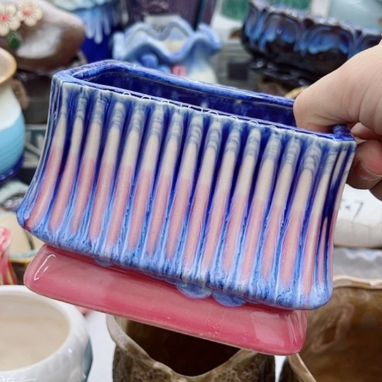 多肉绿植陶瓷花盆9.9包邮，有孔