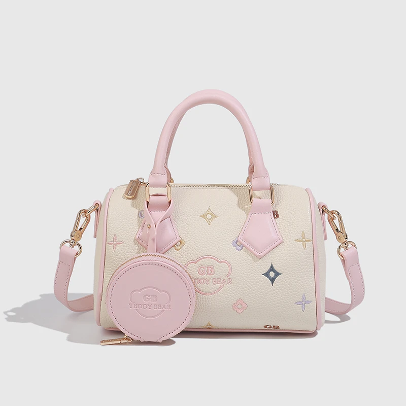 GB Teddy Bear 泰迪熊 刺绣白三彩通勤单肩水桶包