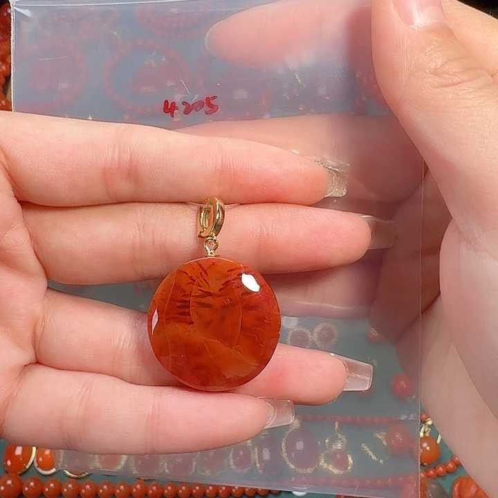 南红玛瑙银S925镶嵌吊坠