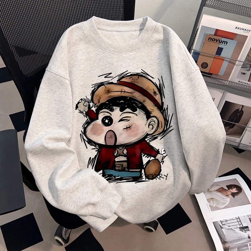 Dekkry日系复古卡通蜡笔小新秋冬纯棉长袖t恤男女款oversize上衣