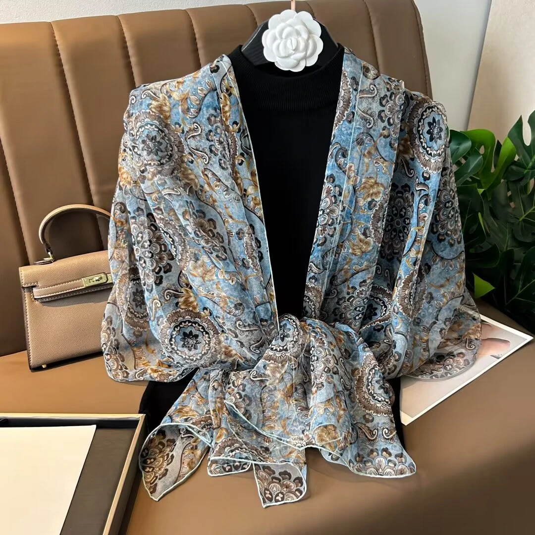 【XQ06】宫丽85x185cm纯100桑蚕丝纱巾沙滩防晒披肩春夏薄款