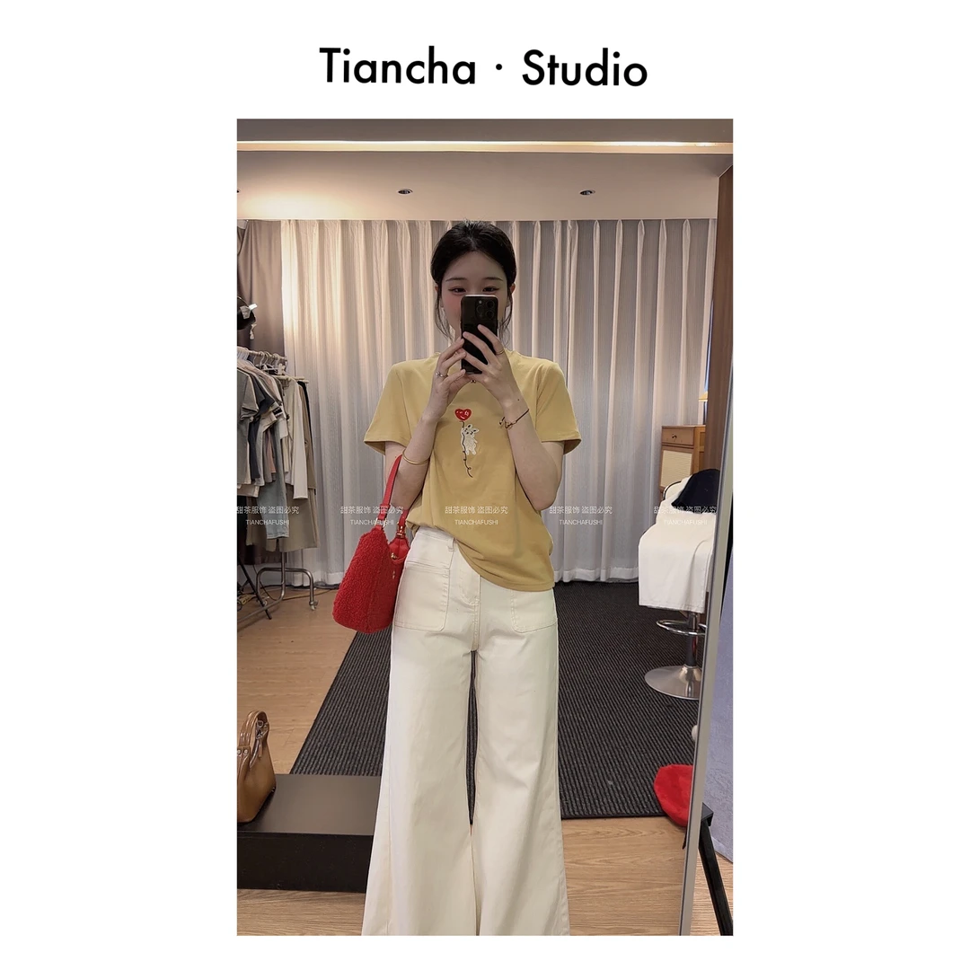 sweetc【爱心气球兔】M288#夏季韩版风正肩短袖T恤女刺绣可爱百搭