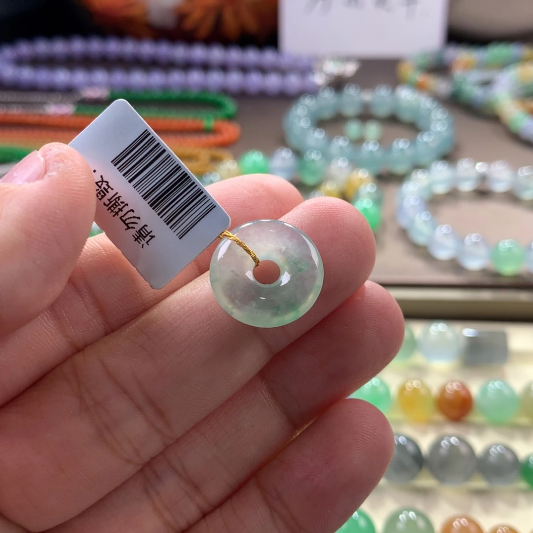 翡翠手链未镶嵌冰飘绿甜甜圈15.8x3.3