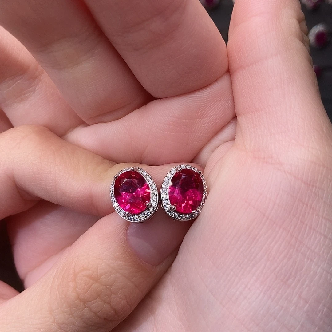 红宝石银S925镶嵌耳饰