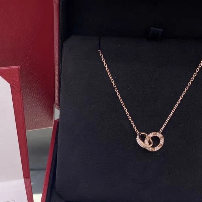 99新 Cartier/卡地亚 7姐专场/18K玫瑰金love双环满钻项链