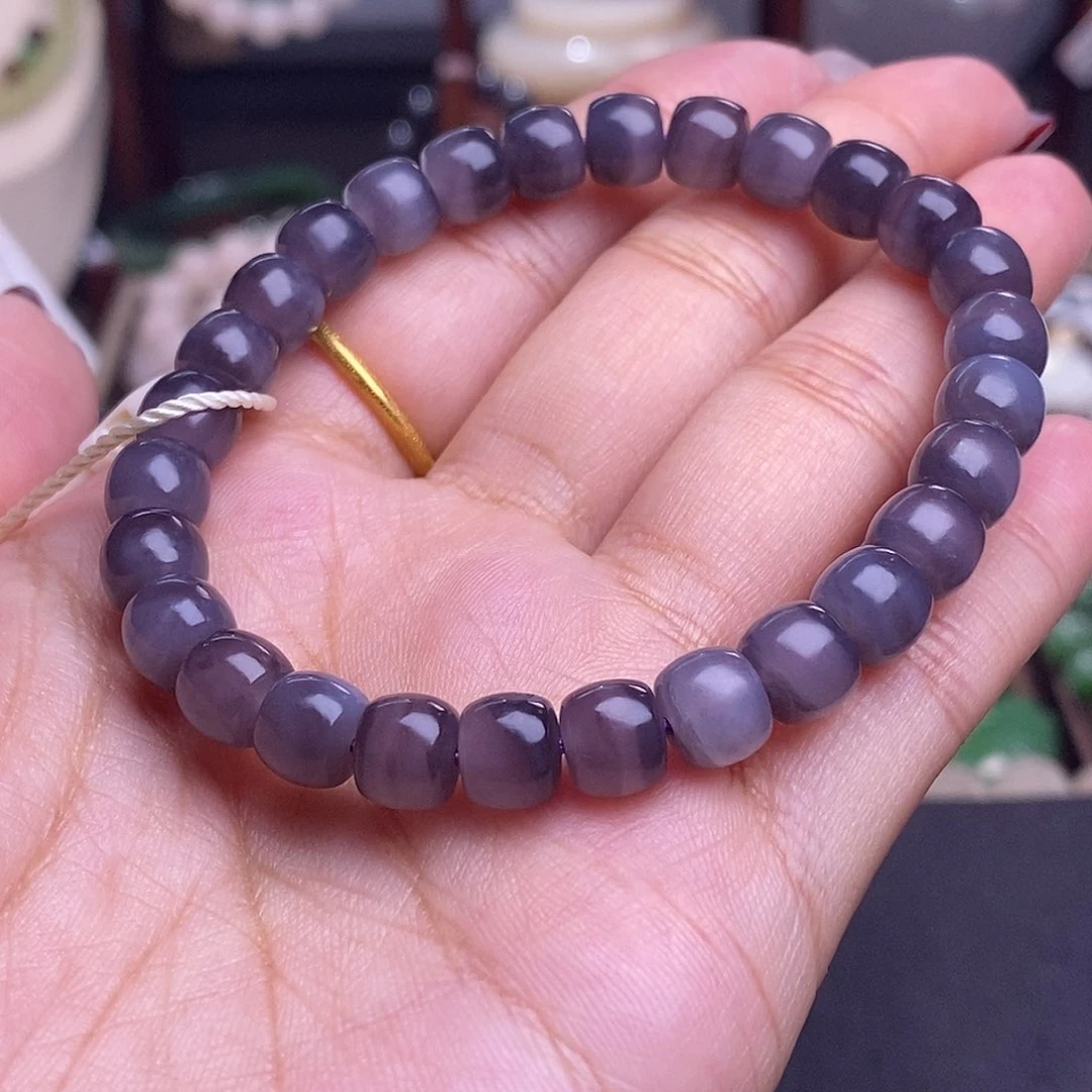 和田玉清货价烟紫直切手链7.6m未镶嵌