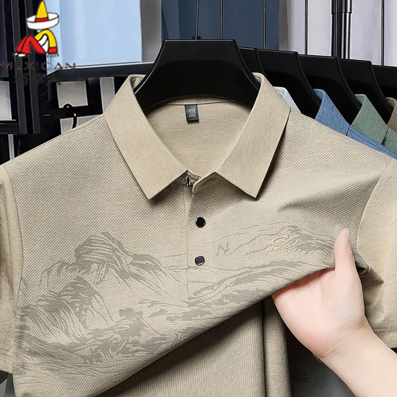 Mexican/稻草人2025夏季新款短袖t恤衫男国风翻领短袖polo衫