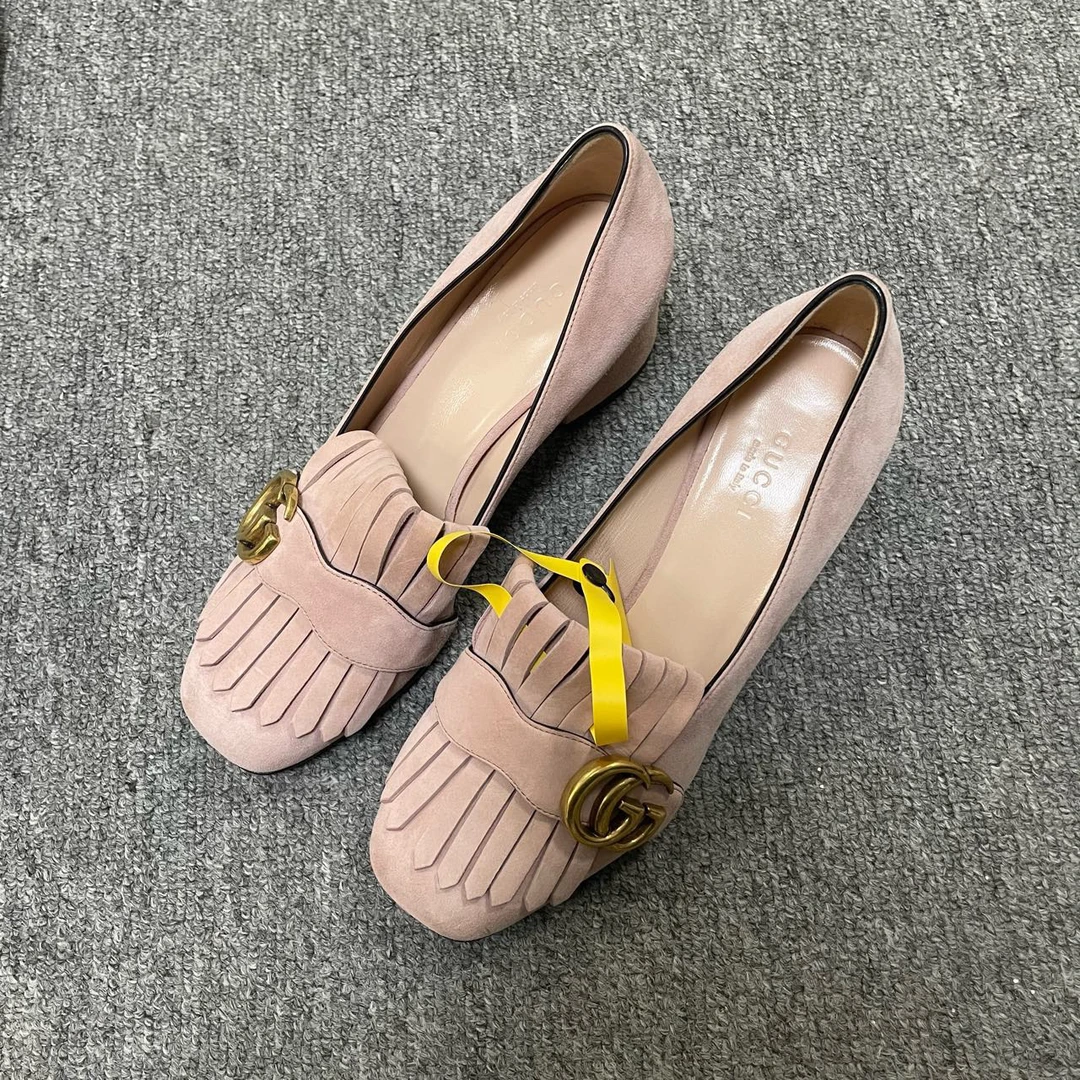 99新 GUCCI/古驰 流苏装饰简约休闲高跟鞋 36.5码/7402