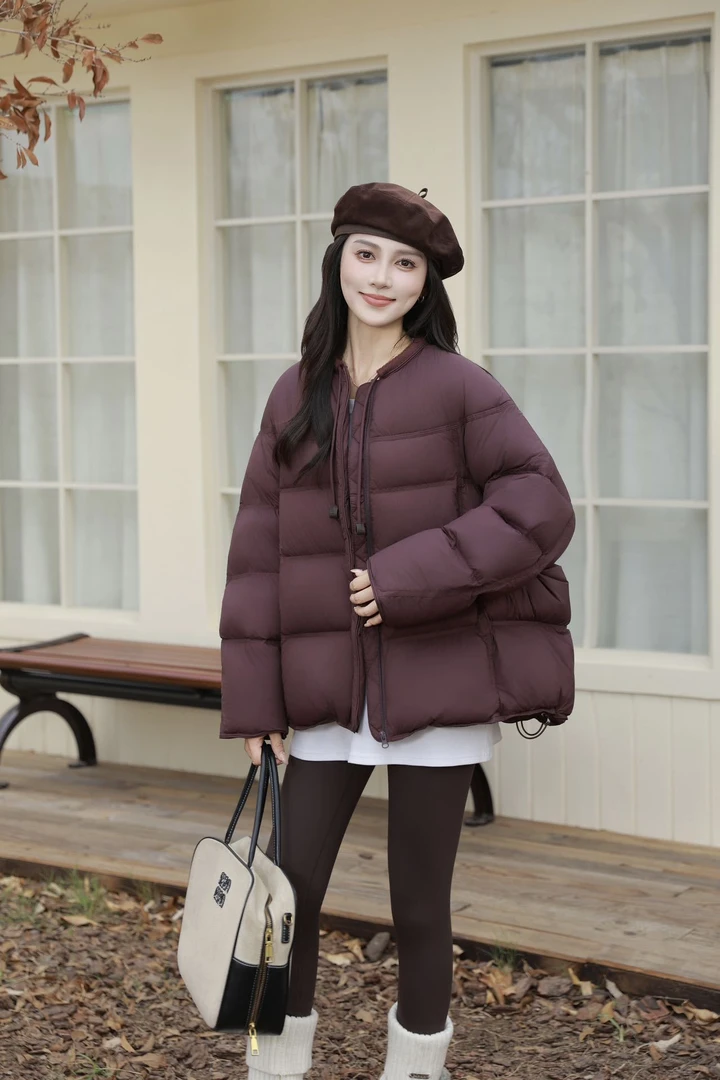 韩系羽绒服女短款2025冬季新款小个子白鸭绒宽松显瘦圆领加厚外套