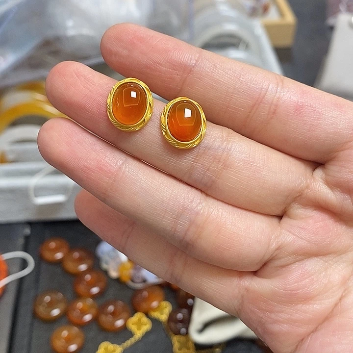 猫***家玛瑙/玉髓银S925镀金镶嵌珠宝半成品