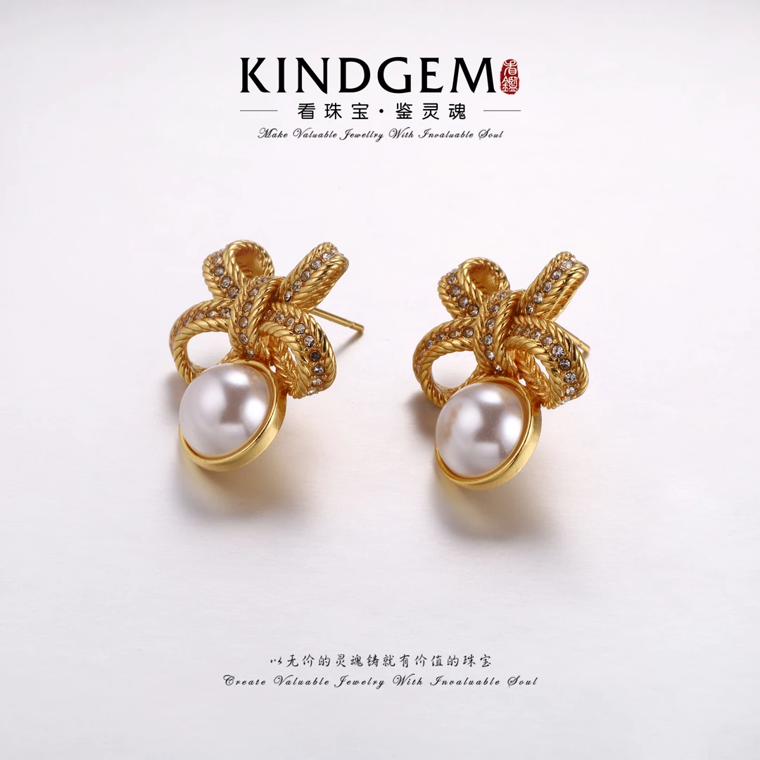 铜合金仿珍珠耳饰 金色复古精致气质时尚百搭耳圈耳环 C-32759