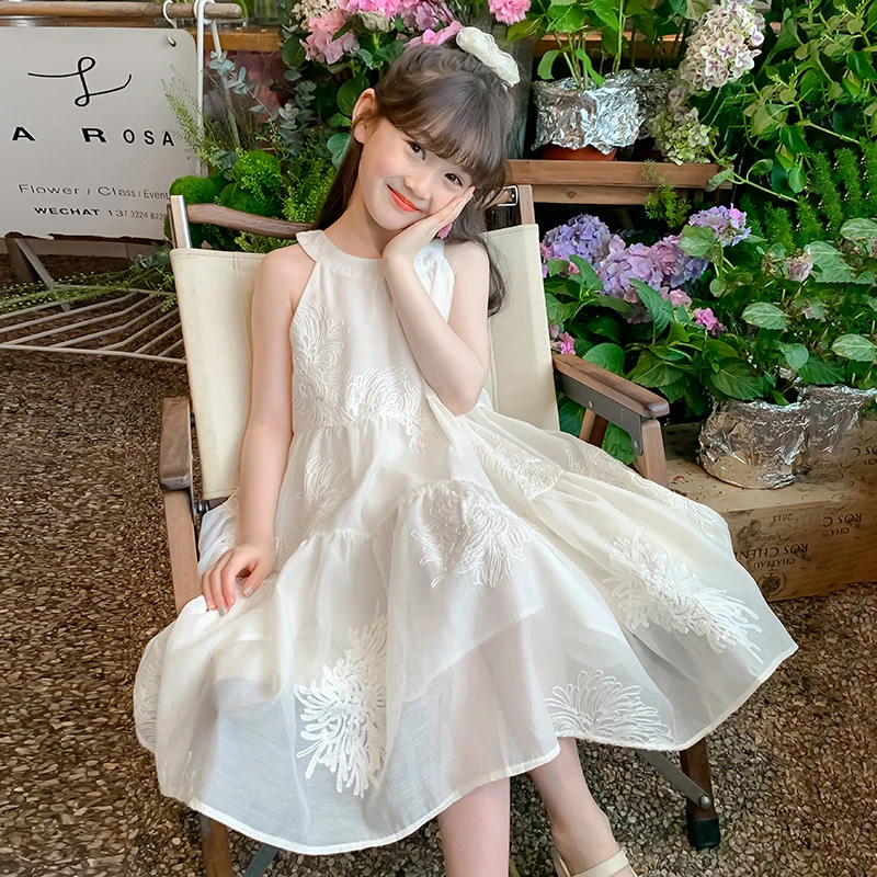 2025新款洋气时尚女童夏季淑女纯色甜美可爱吊带连衣裙X12218