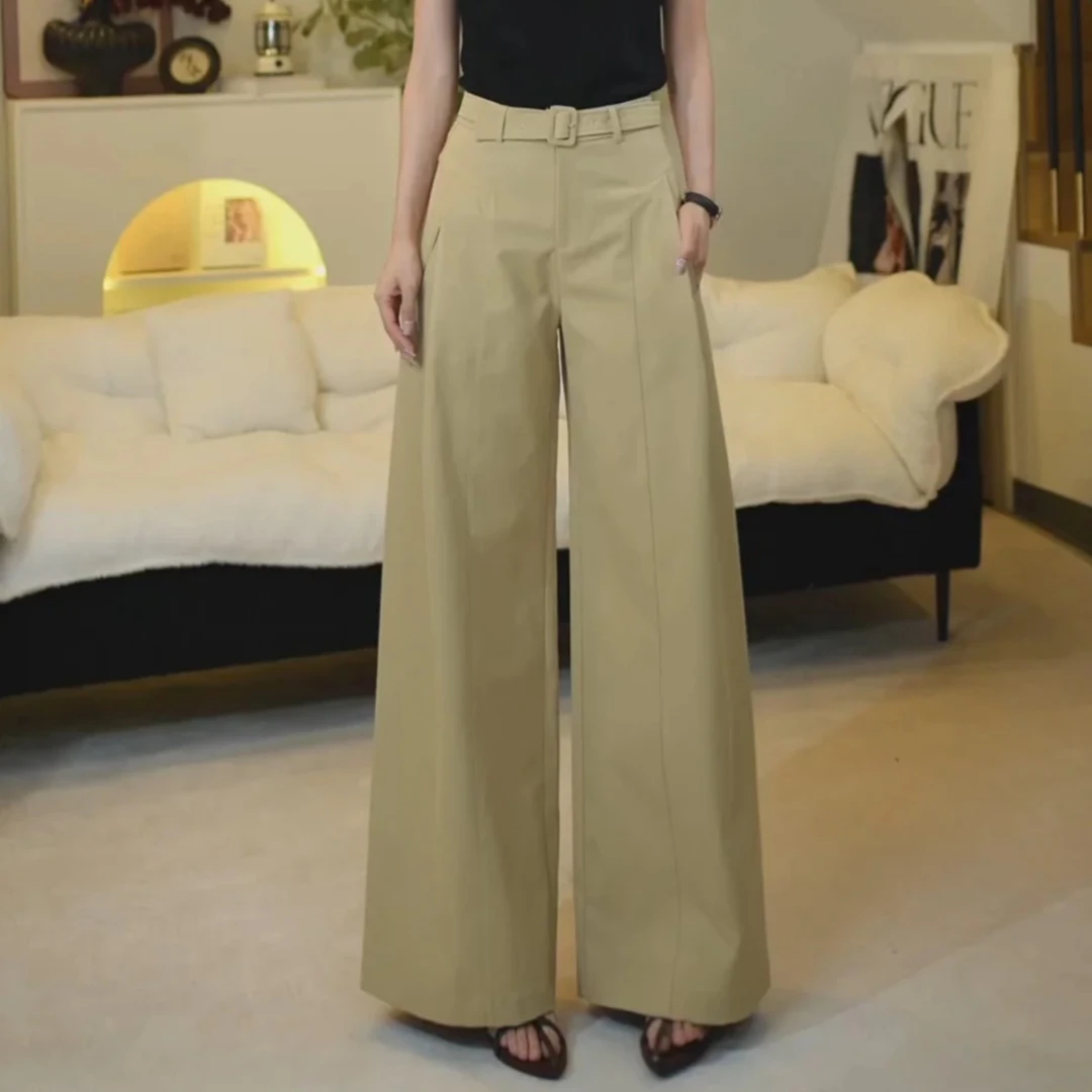 拉夏贝尔设计感气质高腰阔腿裤女2025新款秋季A版垂感宽松休闲裤