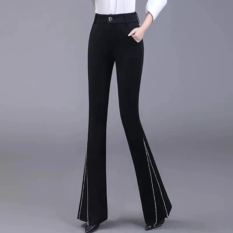 【季颜品牌】春秋qi新款小个子女弹力紧身百搭时尚休闲微喇叭裤02