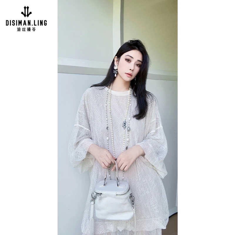 【迪丝嫚苓】米杏色锦纶上衣气质时尚休闲百搭简约宽松圆领夏季优雅