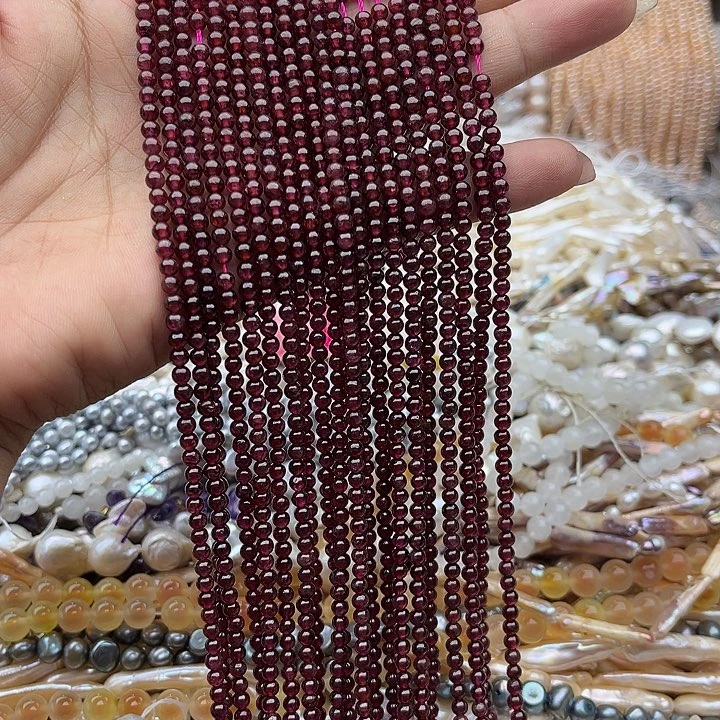 玛瑙/玉髓未镶嵌珠宝半成品一条3.5mm左右石榴石