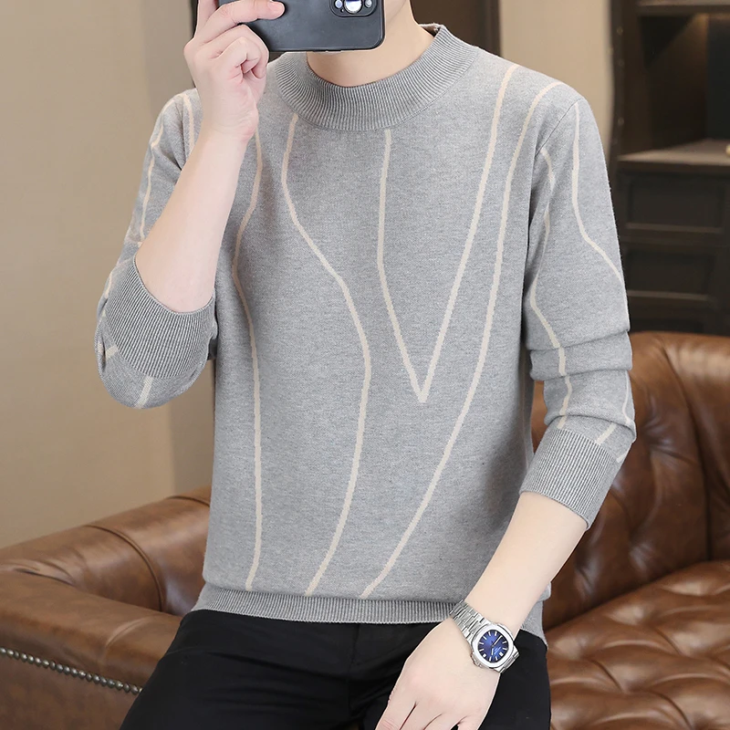 高档秋冬圆领简约针织衫毛衣男士潮流时尚保暖打底衫品质男装5205
