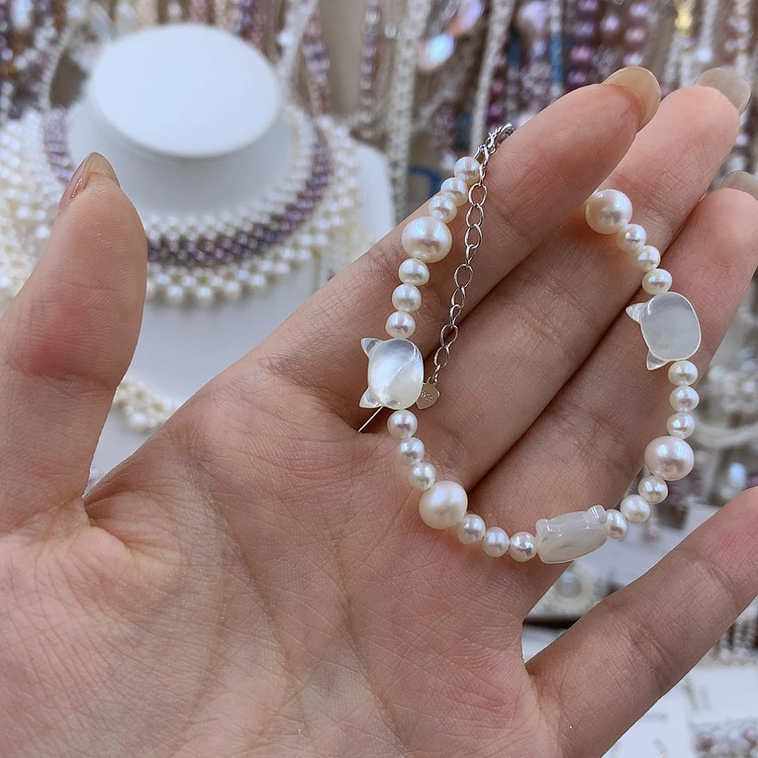 项链银S925镶嵌淡水珍珠