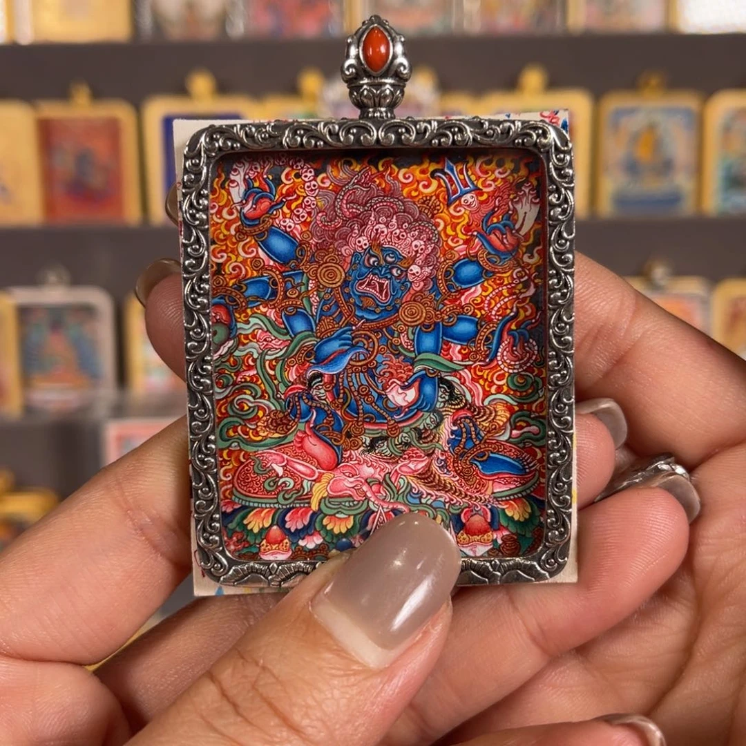 吊坠大黑天满工满彩顶卡才让老师青海热贡唐卡