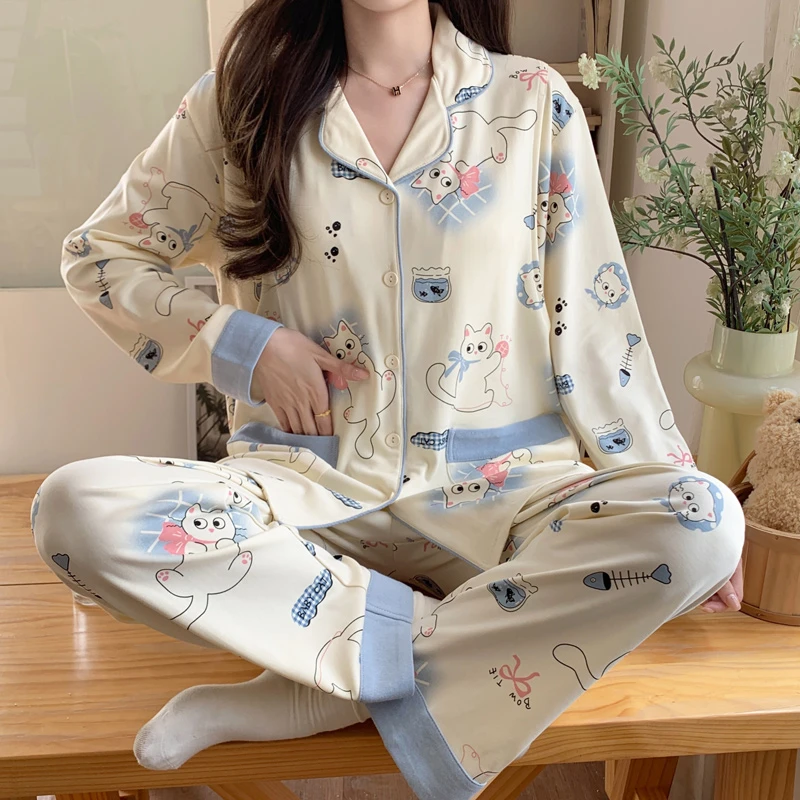 带胸垫月子服春秋季产后喂奶家居服夏季薄款孕妇住院哺乳睡衣套装