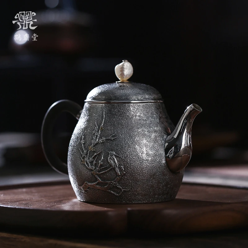 鹤鼎堂闻天/  雉鸣  /   麻纹錾刻喜上眉梢/急须（银色）