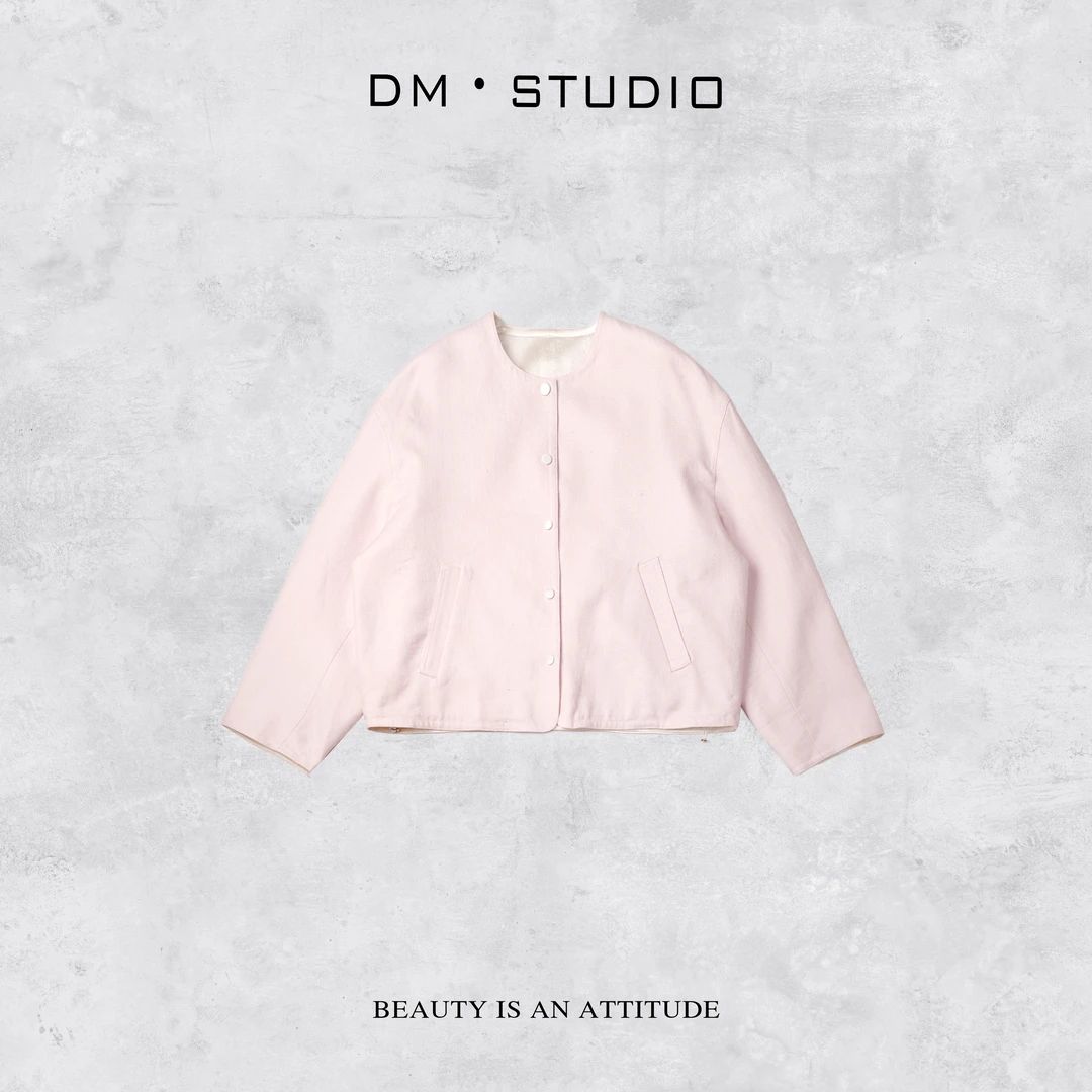 DEDM-DM•STUDIO/休闲小众极简风百搭气质亚麻排扣长袖外套（93986）