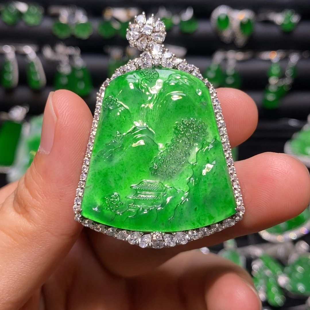 翡翠银S925镶嵌颈饰天然翡翠