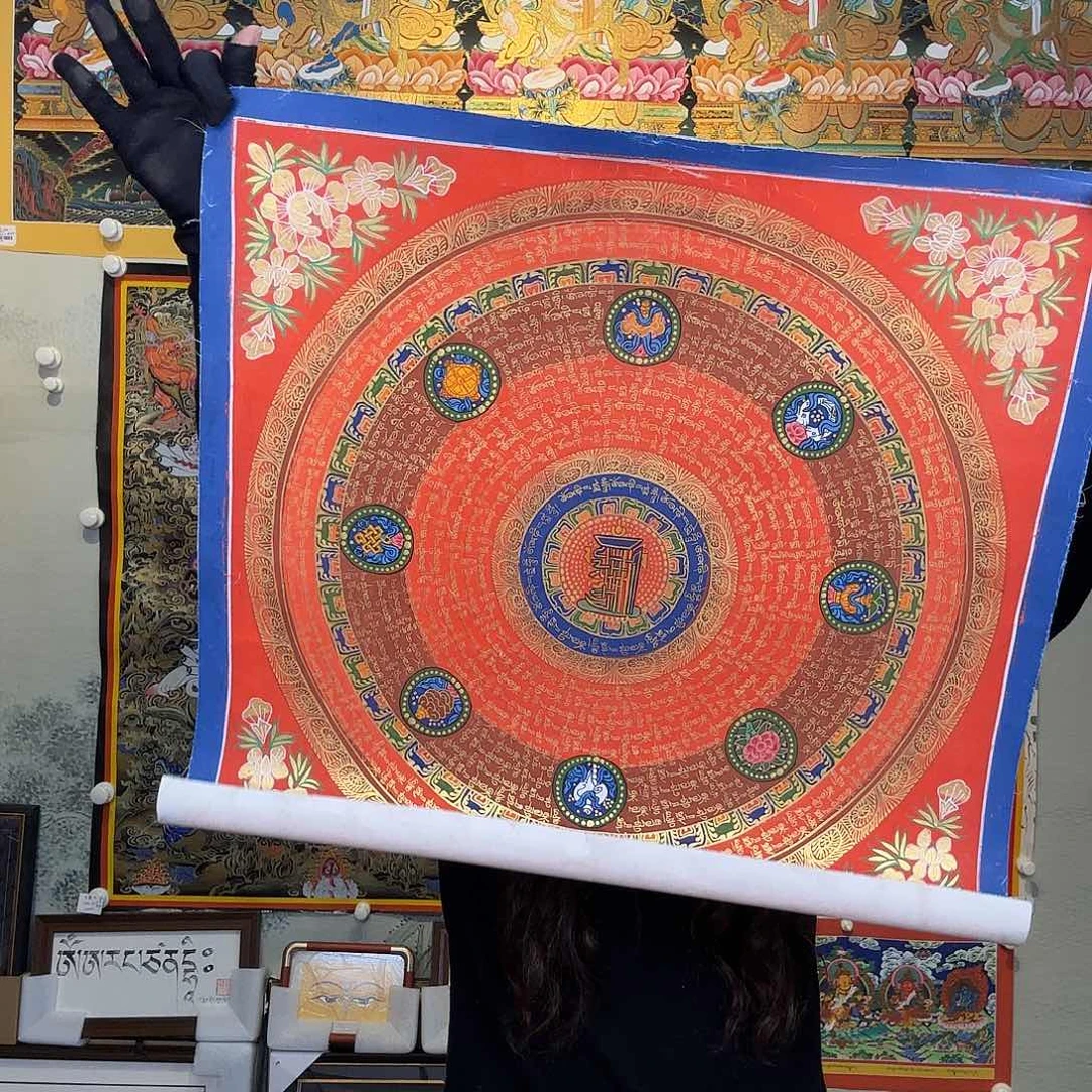 卷轴画纯手绘六字真言唐卡50厘米左右