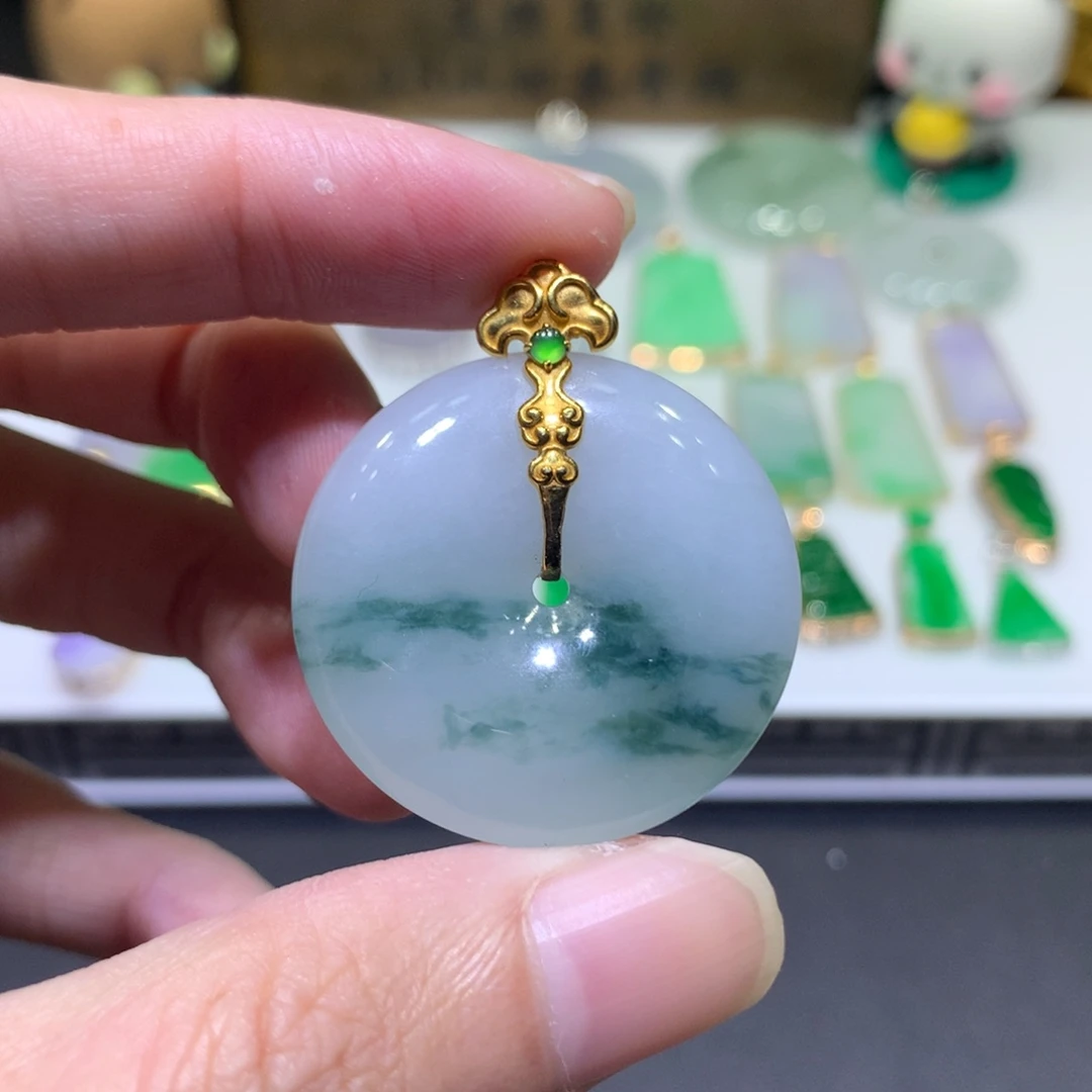 翡翠18K金镶嵌吊坠(不含链)