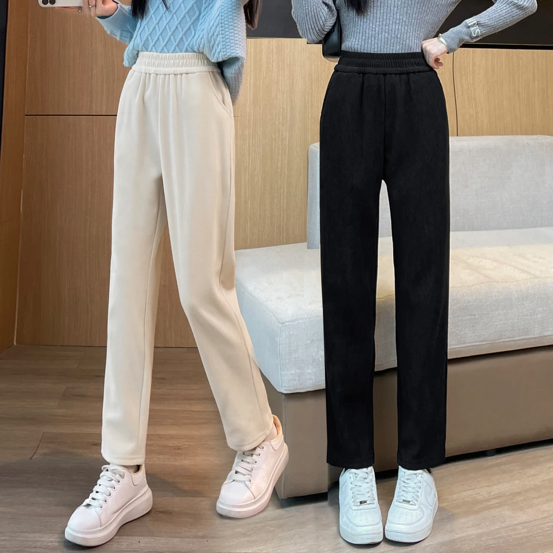 秋冬季加绒加厚哈伦烟管裤高腰宽松显瘦小个子八九分裤韩版休闲裤