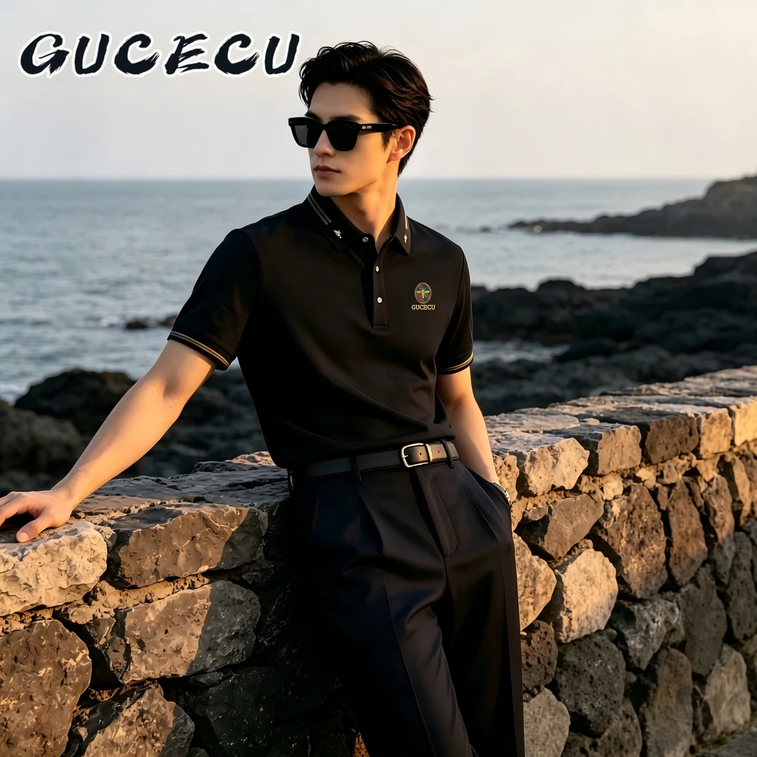 GUCECU 夏季男士法式经典小蜜蜂刺绣Polo男士百搭轻奢短袖GCPL-3